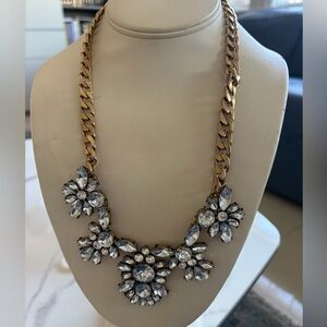 Gold Tone Rhinestone Statement Necklace Chunky Chain Floral Crystal